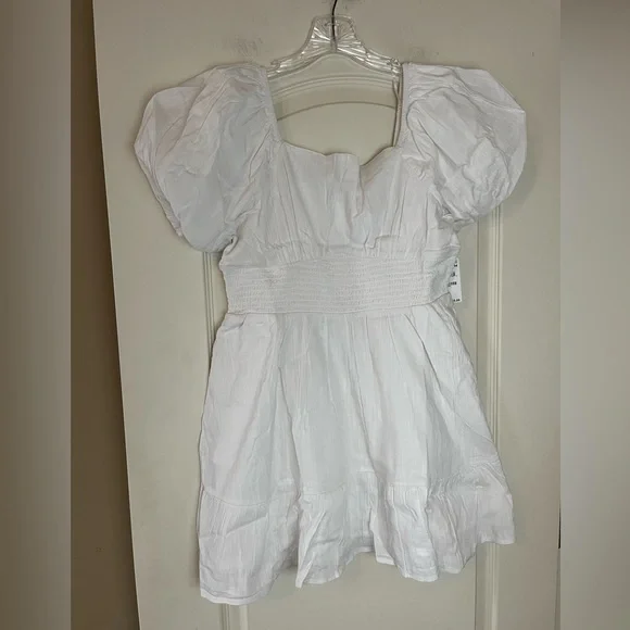 Nordstrom BP White Smocked Mini Dress with Puff Sleeves Juniors Size Small - Picture 2 of 16